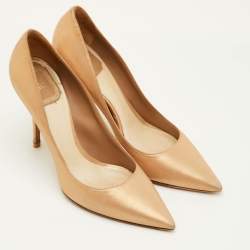 Pre Owned Dior Cherie Size 39.5 Metallic Gold Fabric Pointed Toe Pumps