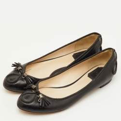 Pre Owned Dior Tassel Size 38.5 Black Leather Ballet Flats