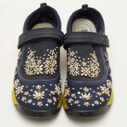 Pre Owned Dior Fusion Size 39.5 Navy Blue Neoprene and Rubber Crystal Embellished Slip On Sneakers