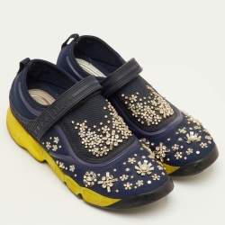 Pre Owned Dior Fusion Size 39.5 Navy Blue Neoprene and Rubber Crystal Embellished Slip On Sneakers