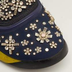 Pre Owned Dior Fusion Size 39.5 Navy Blue Neoprene and Rubber Crystal Embellished Slip On Sneakers