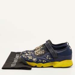 Pre Owned Dior Fusion Size 39.5 Navy Blue Neoprene and Rubber Crystal Embellished Slip On Sneakers