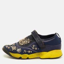 Pre Owned Dior Fusion Size 39.5 Navy Blue Neoprene and Rubber Crystal Embellished Slip On Sneakers
