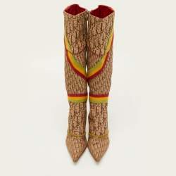 Pre Owned Dior Rasta Size 38.5 Beige/Brown Diorissimo Canvas Web Detail Knee Length Boots