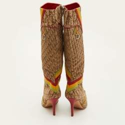 Pre Owned Dior Rasta Size 38.5 Beige/Brown Diorissimo Canvas Web Detail Knee Length Boots
