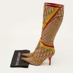 Pre Owned Dior Rasta Size 38.5 Beige/Brown Diorissimo Canvas Web Detail Knee Length Boots