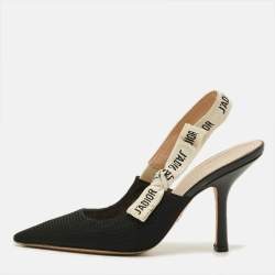 Pre Owned Dior J'Adior Size 36 Black/White Canvas and Knit Fabric Slingback Pumps