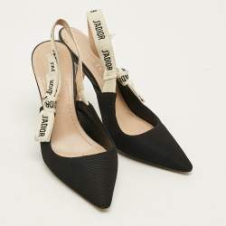 Pre Owned Dior J'Adior Size 36 Black/White Canvas and Knit Fabric Slingback Pumps