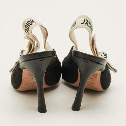 Pre Owned Dior J'Adior Size 36 Black/White Canvas and Knit Fabric Slingback Pumps