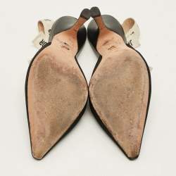 Pre Owned Dior J'Adior Size 36 Black/White Canvas and Knit Fabric Slingback Pumps