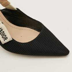 Pre Owned Dior J'Adior Size 36 Black/White Canvas and Knit Fabric Slingback Pumps