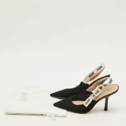 Pre Owned Dior J'Adior Size 36 Black/White Canvas and Knit Fabric Slingback Pumps