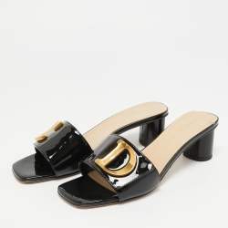 Pre Owned Dior C'est Dior Size 38 Black Patent Leather Slide Sandals