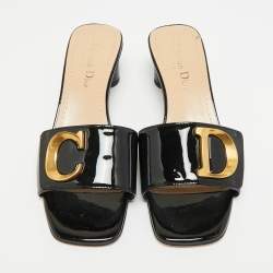 Pre Owned Dior C'est Dior Size 38 Black Patent Leather Slide Sandals
