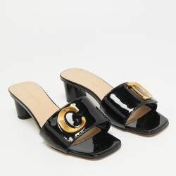 Pre Owned Dior C'est Dior Size 38 Black Patent Leather Slide Sandals