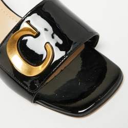Pre Owned Dior C'est Dior Size 38 Black Patent Leather Slide Sandals