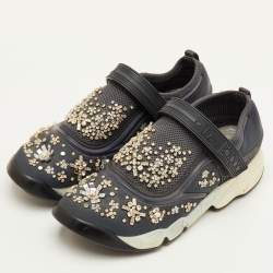 مملوكة مسبقًا Dior Fusion Size 37 Grey Neoprene and Rubber Crystal Embellished Slip On Sneakers
