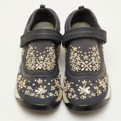 مملوكة مسبقًا Dior Fusion Size 37 Grey Neoprene and Rubber Crystal Embellished Slip On Sneakers