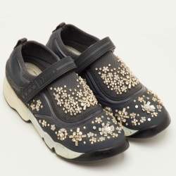 مملوكة مسبقًا Dior Fusion Size 37 Grey Neoprene and Rubber Crystal Embellished Slip On Sneakers