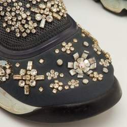 مملوكة مسبقًا Dior Fusion Size 37 Grey Neoprene and Rubber Crystal Embellished Slip On Sneakers