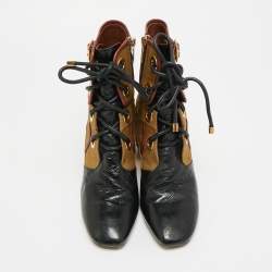 Pre Owned حذاء بوت ديور مجيد جلد وقماش أسود/بني بط ول الكاحل مقاس 38