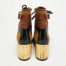 Pre Owned حذاء بوت ديور مجيد جلد وقماش أسود/بني بطول الكاحل مقاس 38