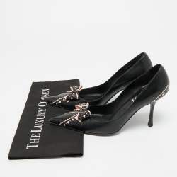 Pre Owned Dior Bow Size 37.5 Black/Pink Leather Bow Pointed Toe Pumps