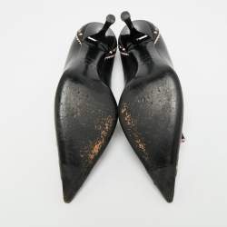 Pre Owned Dior Bow Size 37.5 Black/Pink Leather Bow Pointed Toe Pumps