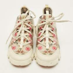 Pre Owned Dior D-Connect Size 38 Multicolor Print Leather and Neoprene Kaleidoscopic Low Top Sneakers