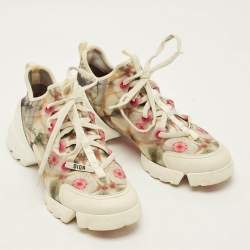 Pre Owned Dior D-Connect Size 38 Multicolor Print Leather and Neoprene Kaleidoscopic Low Top Sneakers