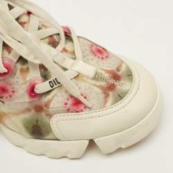 Pre Owned Dior D-Connect Size 38 Multicolor Print Leather and Neoprene Kaleidoscopic Low Top Sneakers
