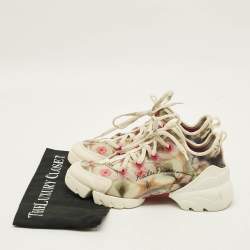 Pre Owned Dior D-Connect Size 38 Multicolor Print Leather and Neoprene Kaleidoscopic Low Top Sneakers
