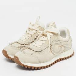 Pre Owned Dior C'est Dior Size 36 Beige Mesh and Suede Fringe Lace Up Sneakers