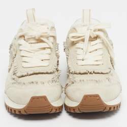Pre Owned Dior C'est Dior Size 36 Beige Mesh and Suede Fringe Lace Up Sneakers
