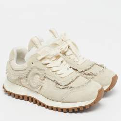 Pre Owned Dior C'est Dior Size 36 Beige Mesh and Suede Fringe Lace Up Sneakers