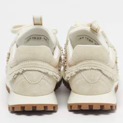 Pre Owned Dior C'est Dior Size 36 Beige Mesh and Suede Fringe Lace Up Sneakers