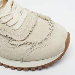 Pre Owned Dior C'est Dior Size 36 Beige Mesh and Suede Fringe Lace Up Sneakers