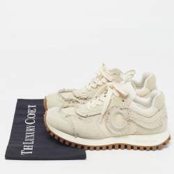 Pre Owned Dior C'est Dior Size 36 Beige Mesh and Suede Fringe Lace Up Sneakers