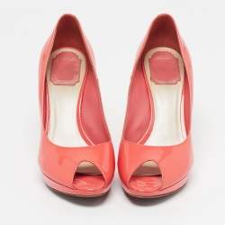 Pre Owned Dior Miss Dior Size 38.5 Red Patent Leather Peep Toe Pumps