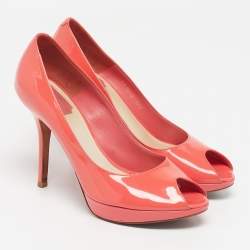 Pre Owned Dior Miss Dior Size 38.5 Red Patent Leather Peep Toe Pumps