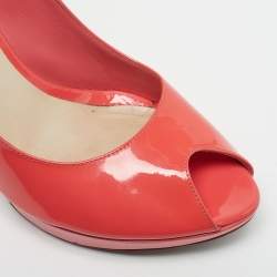 Pre Owned Dior Miss Dior Size 38.5 Red Patent Leather Peep Toe Pumps