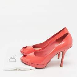 Pre Owned Dior Miss Dior Size 38.5 Red Patent Leather Peep Toe Pumps