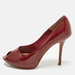 Pre Owned Dior Miss Dior Size 38.5 Burgundy Patent Leather Platform Pumps