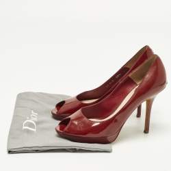 Pre Owned Dior Miss Dior Size 38.5 Burgundy Patent Leather Platform Pumps