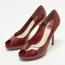 Pre Owned Dior Miss Dior Size 38.5 Burgundy Patent Leather Platform Pumps