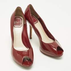 Pre Owned Dior Miss Dior Size 38.5 Burgundy Patent Leather Platform Pumps