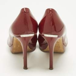 Pre Owned Dior Miss Dior Size 38.5 Burgundy Patent Leather Platform Pumps