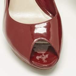 Pre Owned Dior Miss Dior Size 38.5 Burgundy Patent Leather Platform Pumps