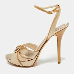 Pre Owned صندل ديور سير كاحل فيونكة ساتان وجلد بيج ميتالك مقاس 37