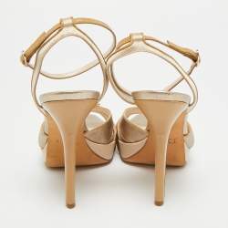 Pre Owned صندل ديور سير كاحل فيونكة ساتان وجلد بيج ميتالك مقاس 37